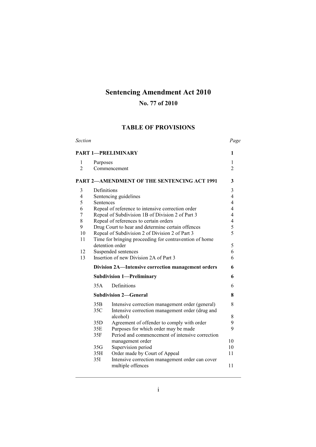 Sentencing Amendment Act 2010