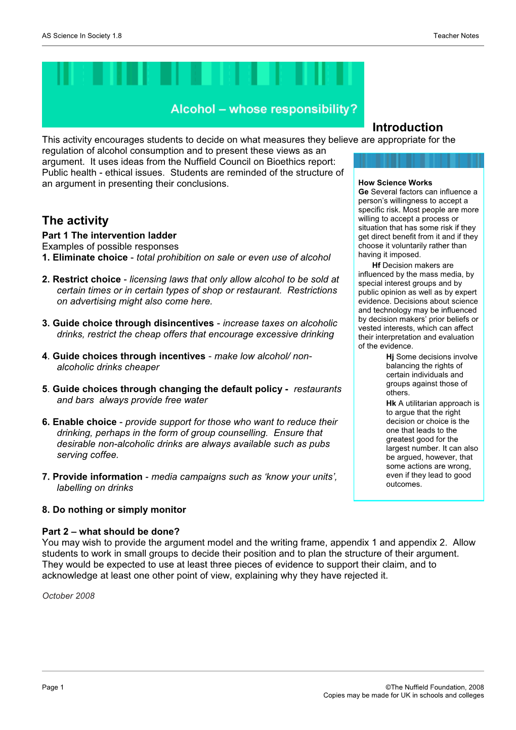 AS Science in Society 1.8 Teacher Notes