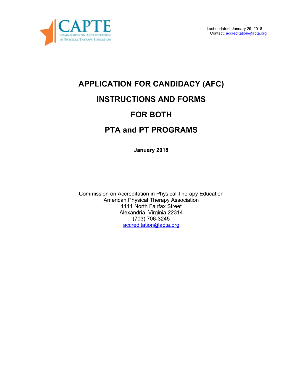 Application for Candidacy (Afc)