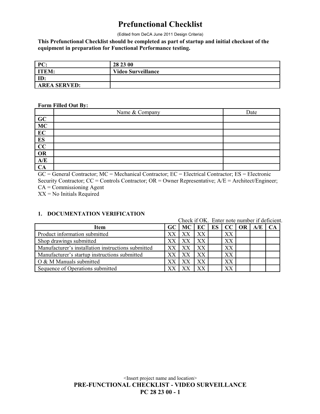 Prefunctional Checklist s1