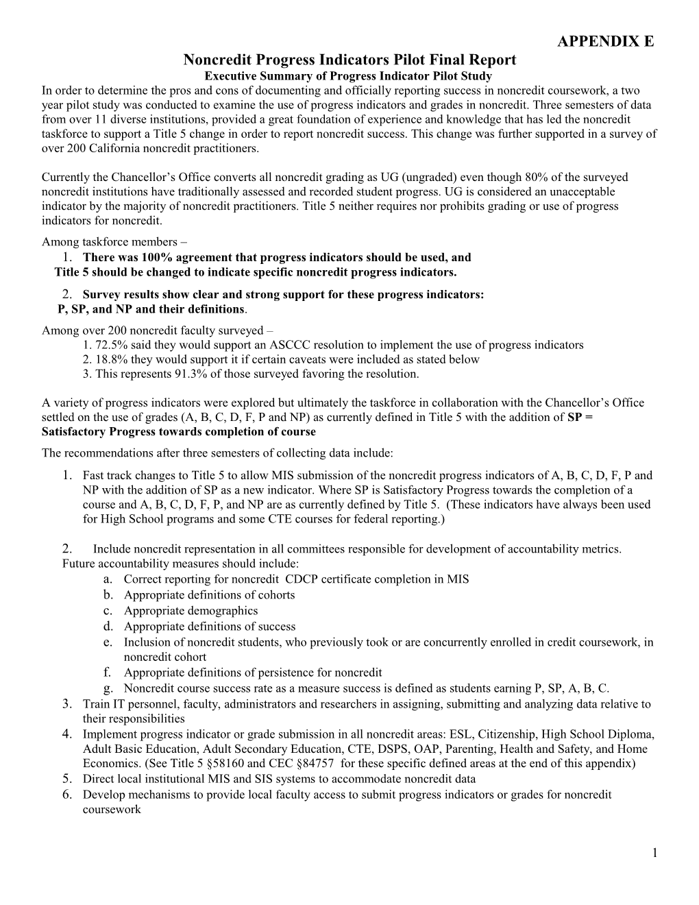 Noncredit Progress Indicators Pilot Final Report