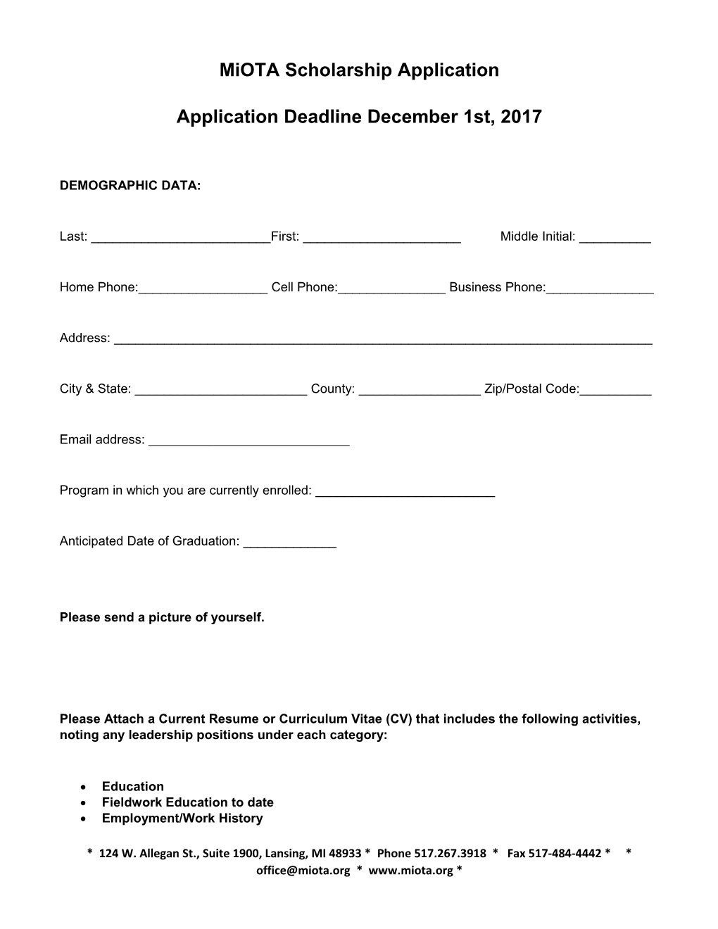 Miota Scholarship Application