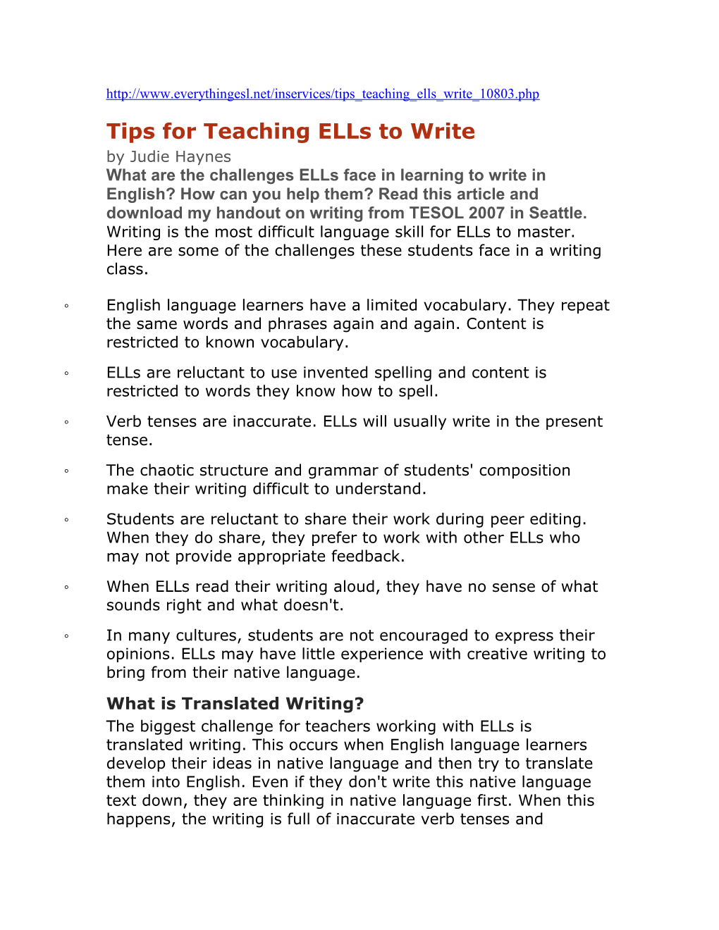 Tips for Teaching Ells to Write
