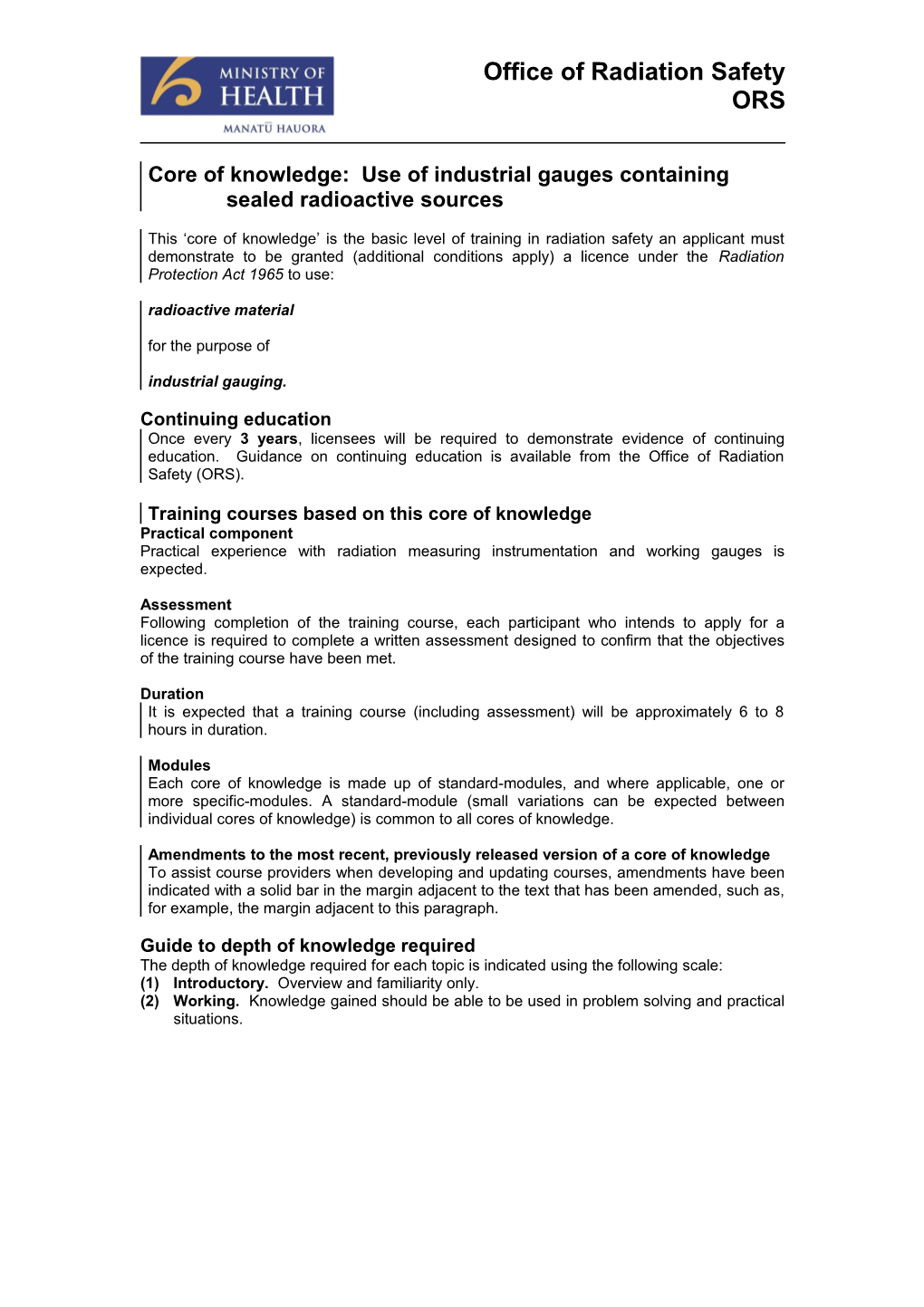 Core of Knowledge Use of Industrial Gauges Containing Sealed Radioactive Sources