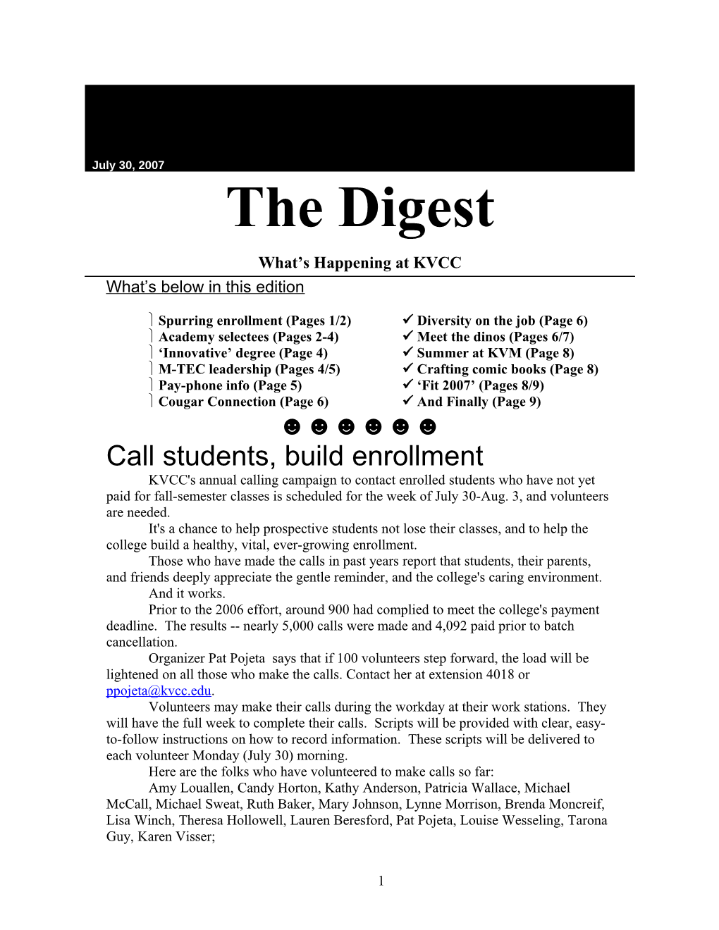 Ü Spurring Enrollment (Pages 1/2) Ü Diversity on the Job (Page 6)