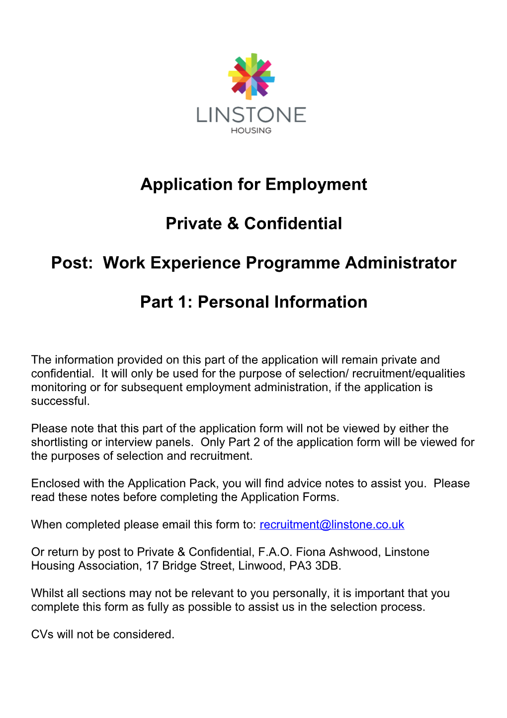 Post: Work Experience Programme Administrator