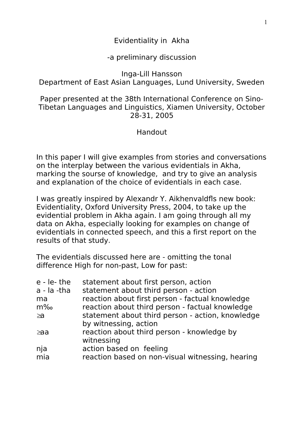 Department of East Asian Languages, Lund University, Sweden