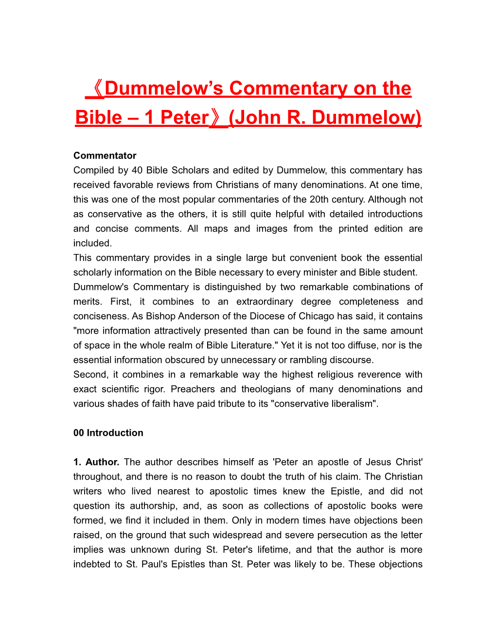 Dummelow S Commentary on the Bible 1 Peter (John R. Dummelow)
