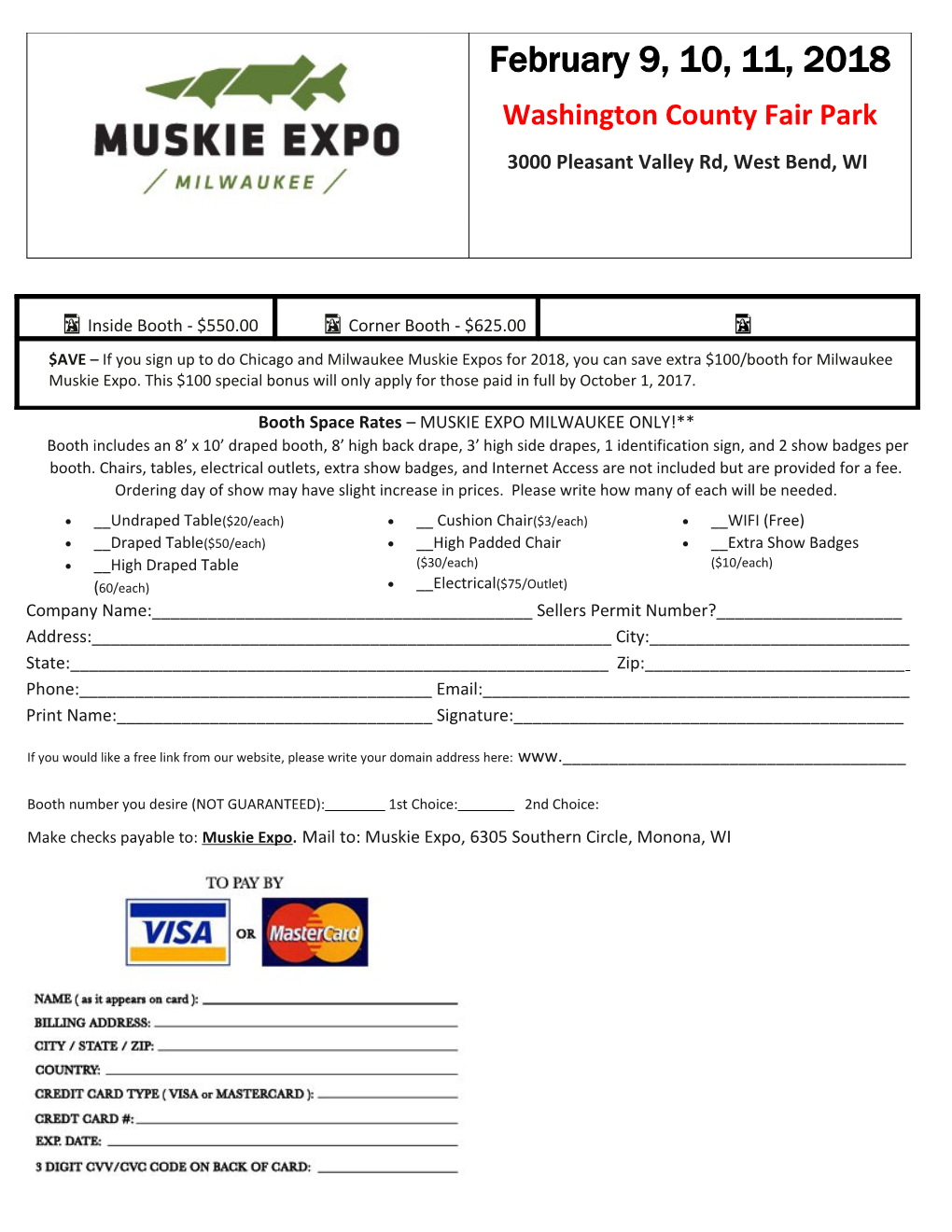 Booth Space Rates MUSKIE EXPO MILWAUKEE ONLY!