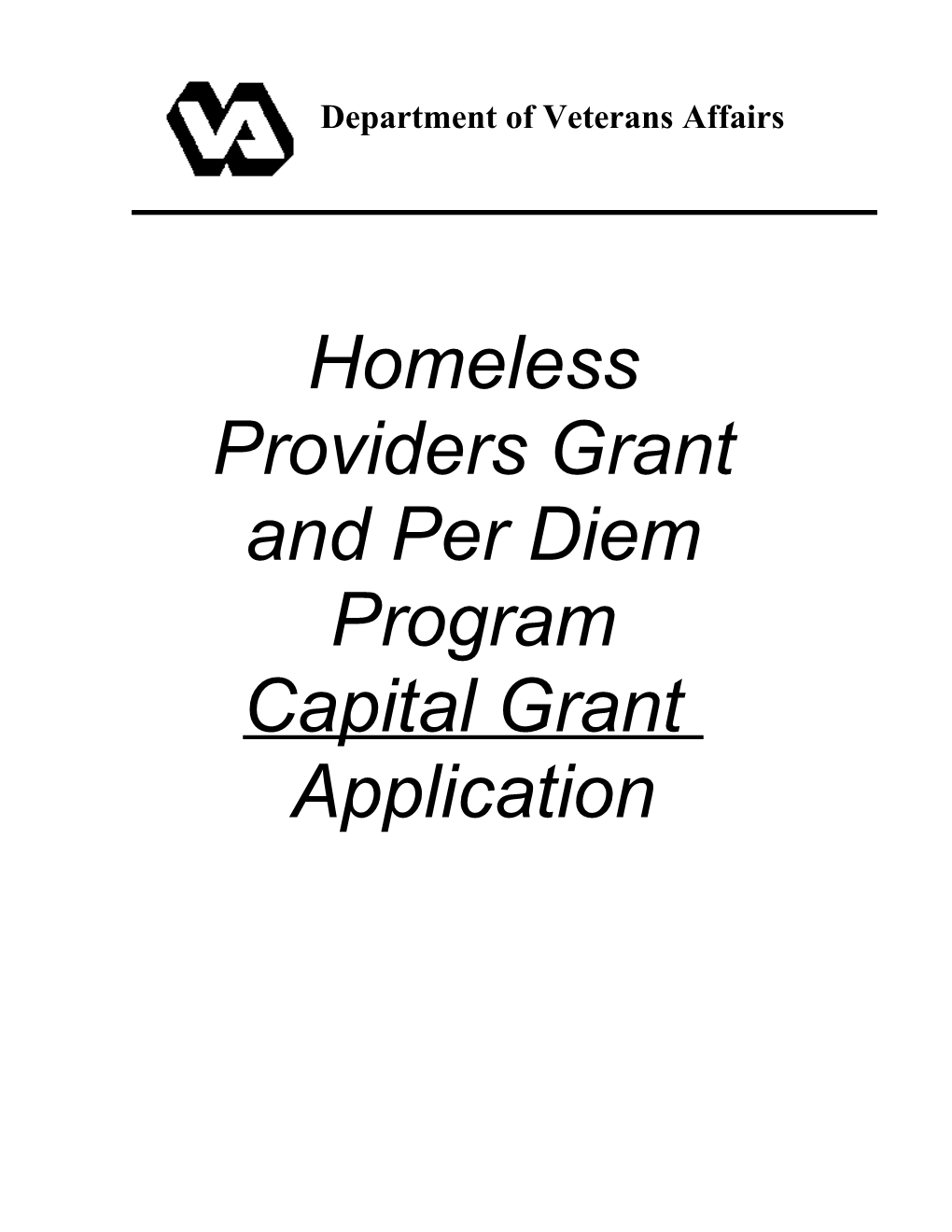 Homeless Provider Grant and Per Diem Program Application