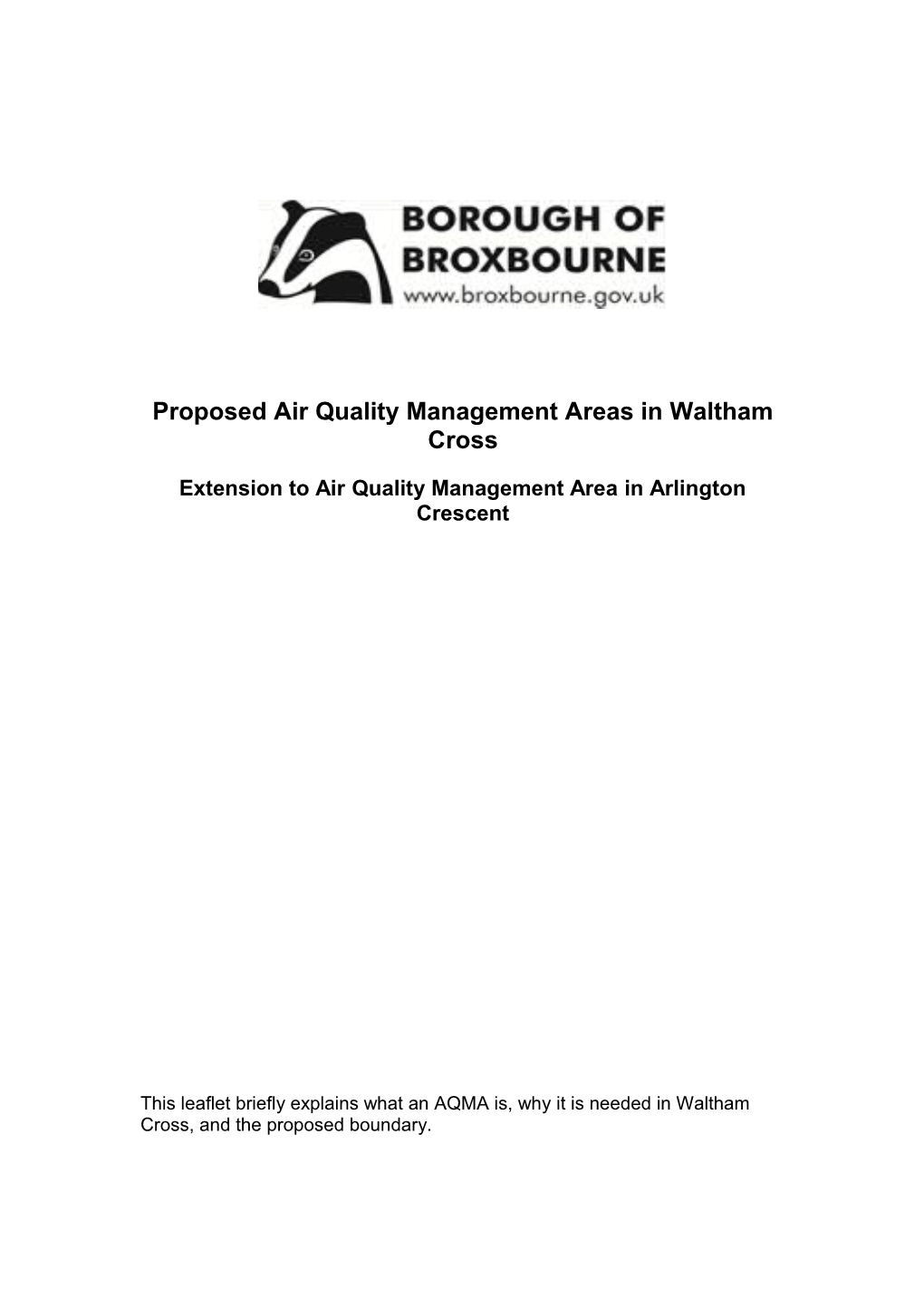 Proposed Air Quality Management Areas in Waltham Cross