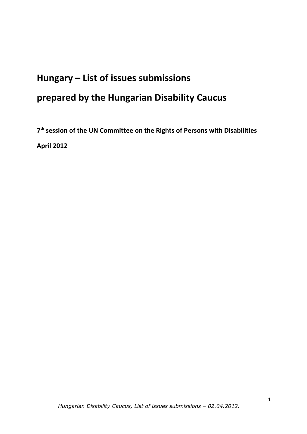 Hungary List of Issues Submissions