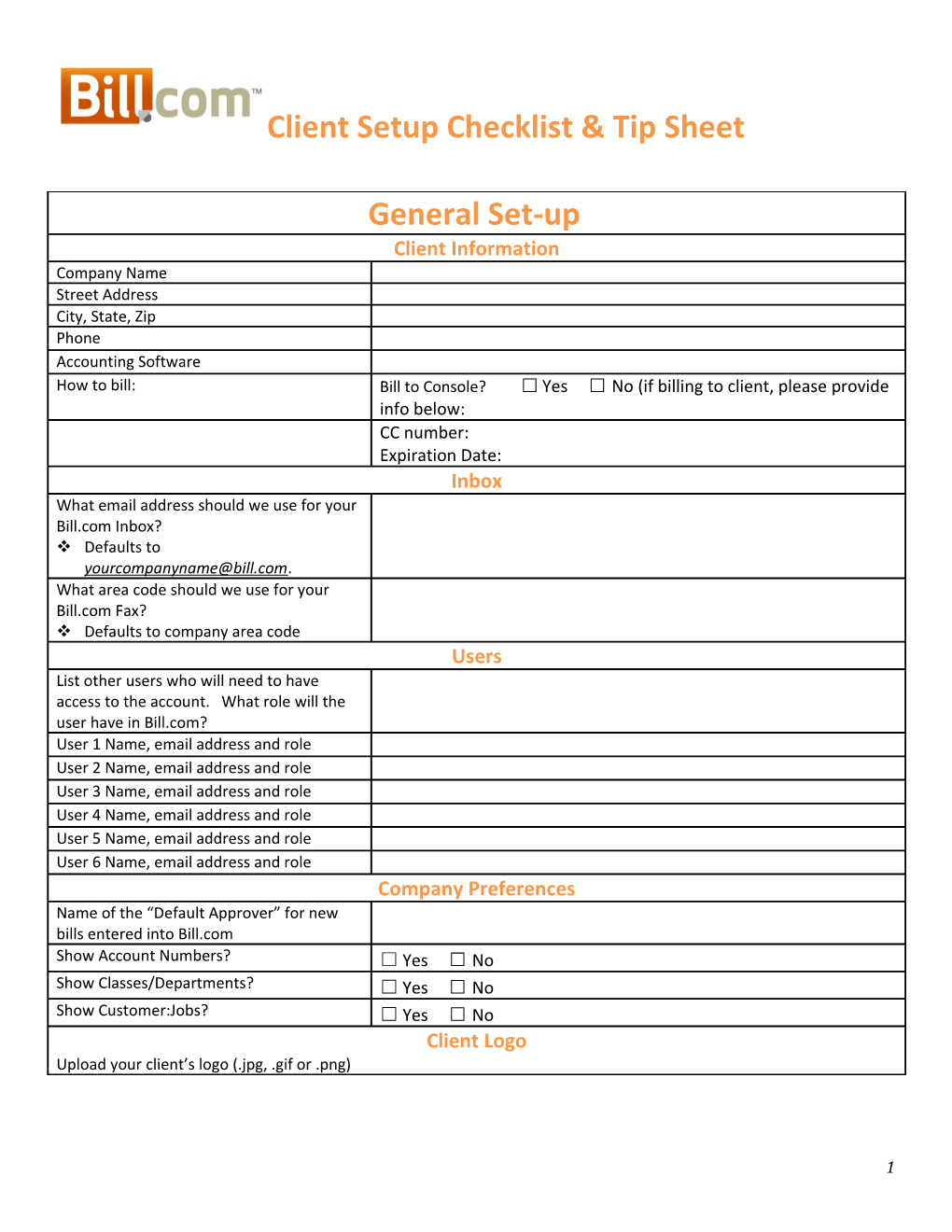 Client Setup Checklist & Tip Sheet