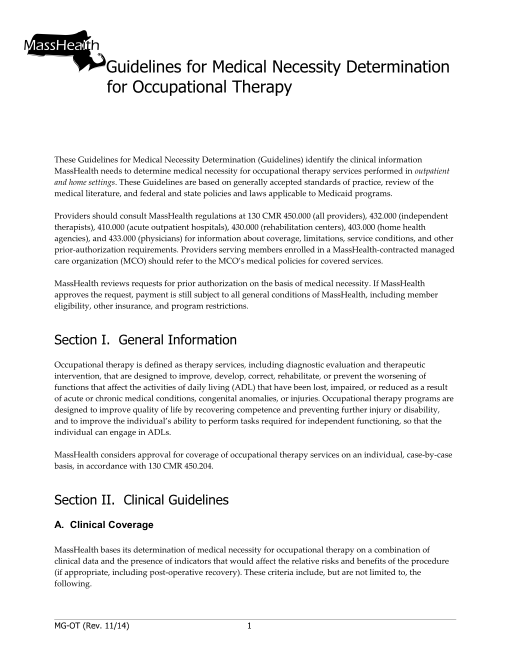 Guidelines for Medical Necessity Determination for Occupational Therapy
