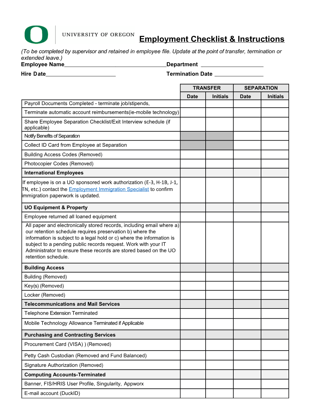 Employmentchecklist & Instructions