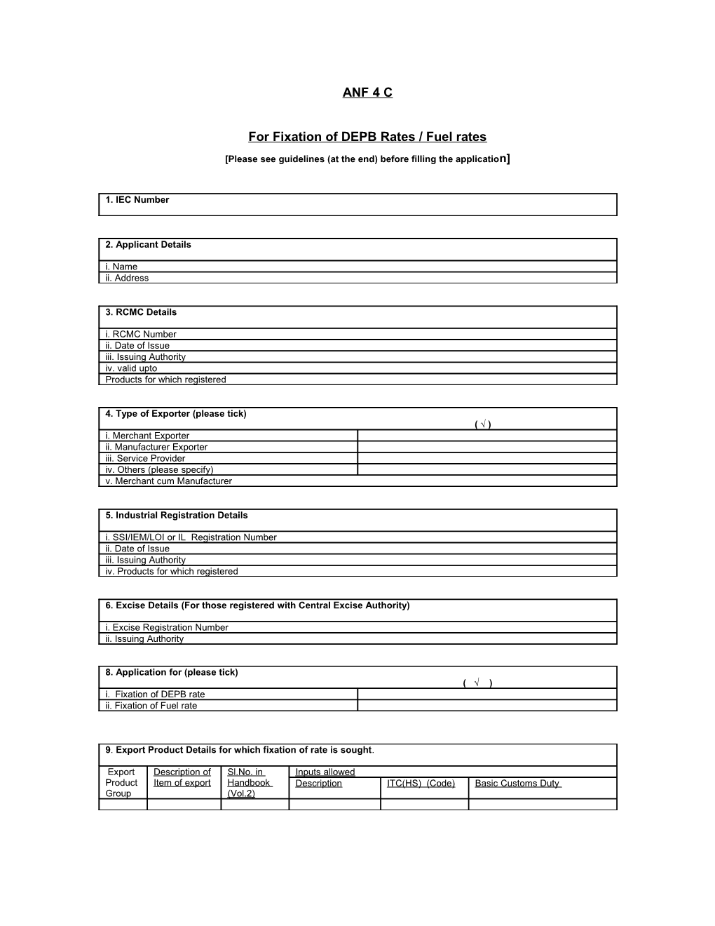 For Fixation of DEPB Rates/Fuel Rates