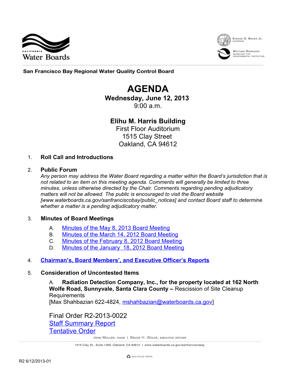 Water Board Meeting Agenda Page 2