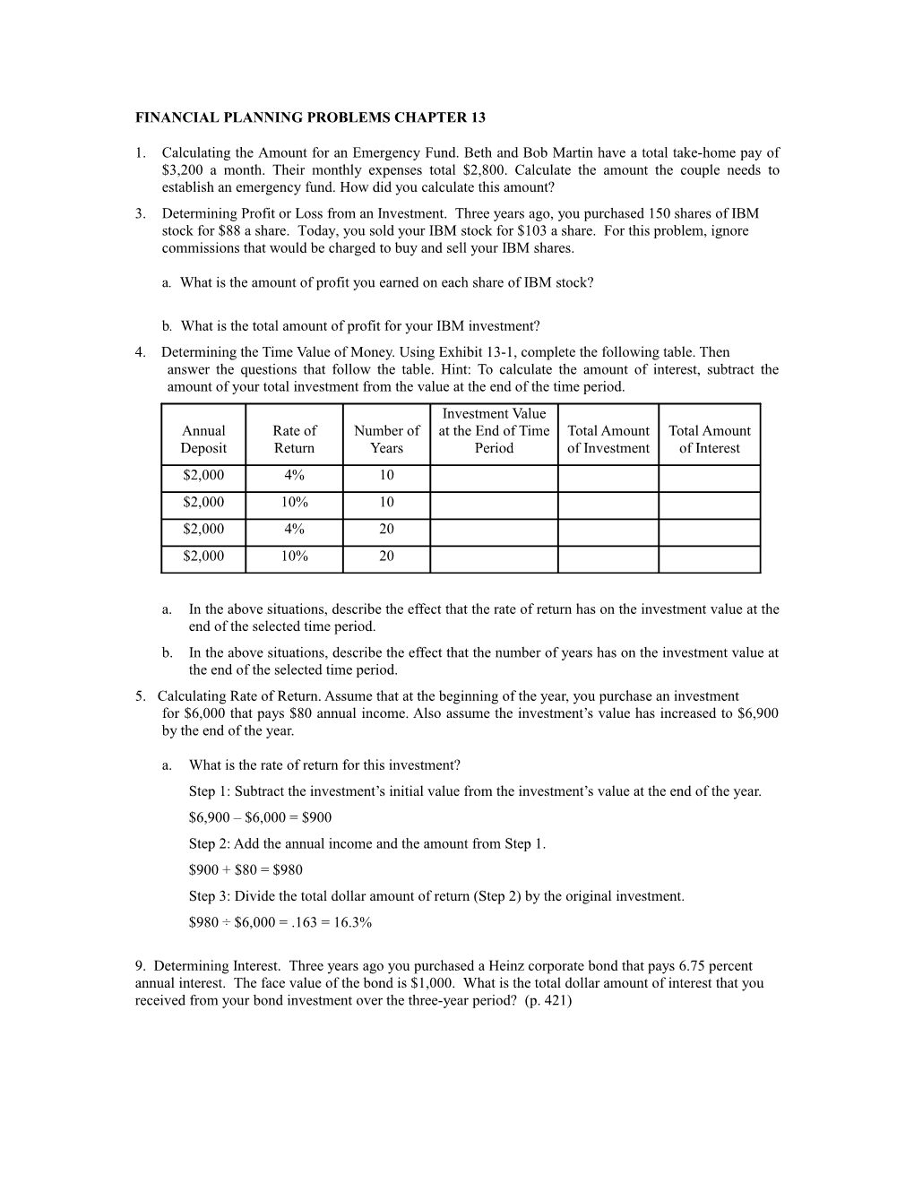 Financial Planning Problems Chapter 13