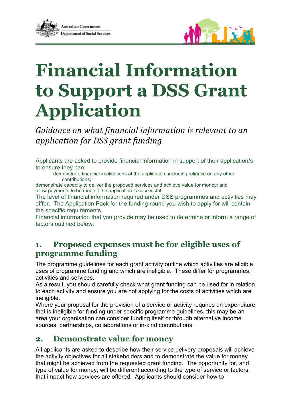 Financial Information to Support a DSS Grant Application