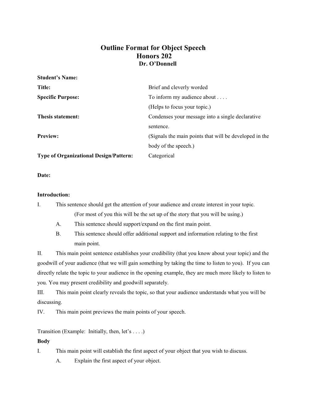 Sample Introductory Outline