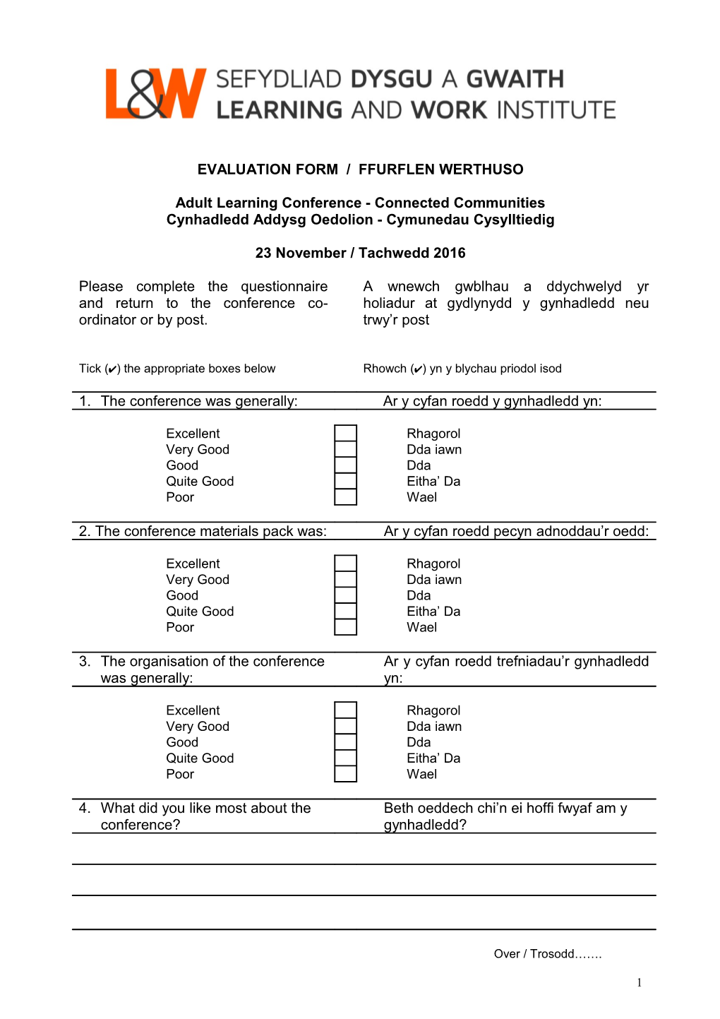 Evaluation Form / Ffurflen Werthuso