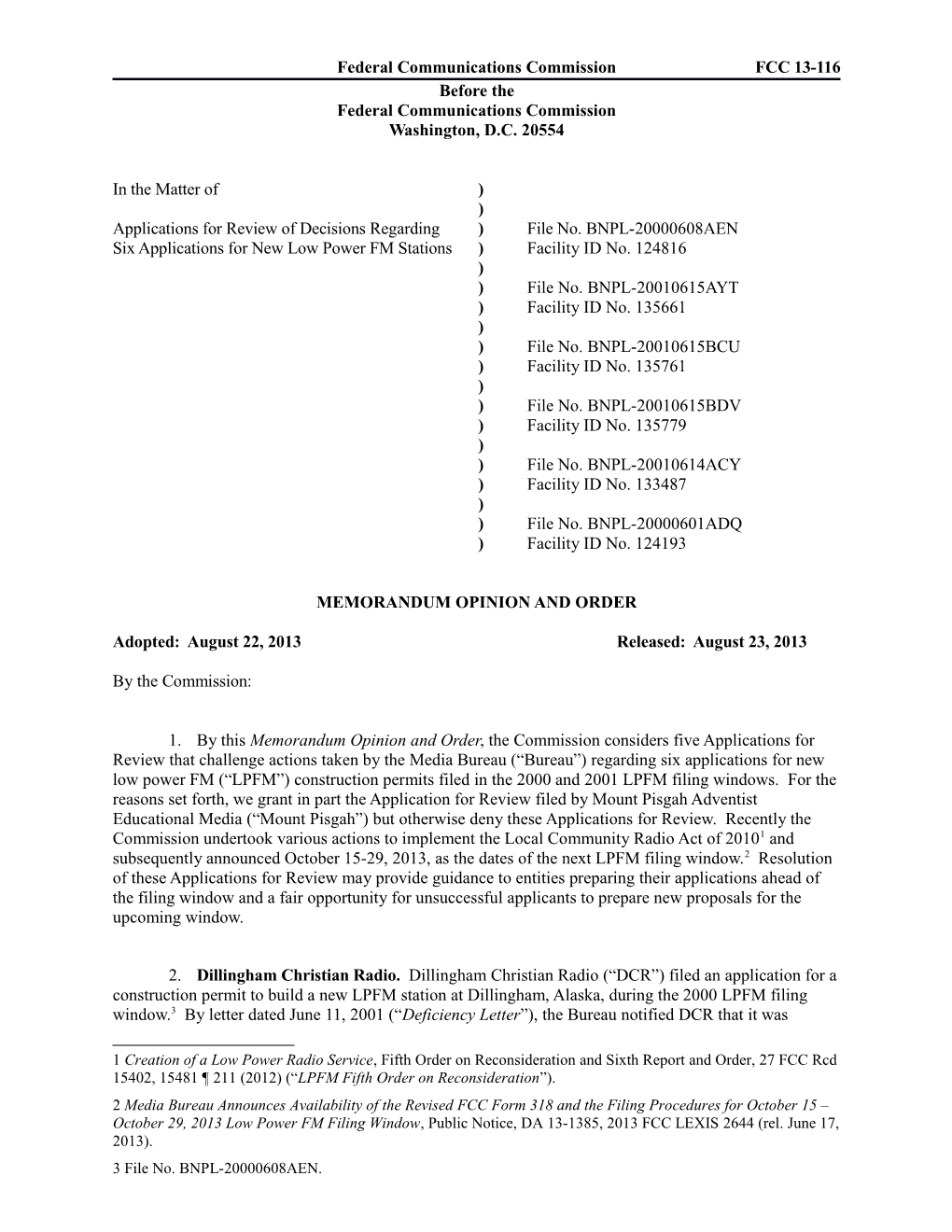 Federal Communications Commission FCC 13-116