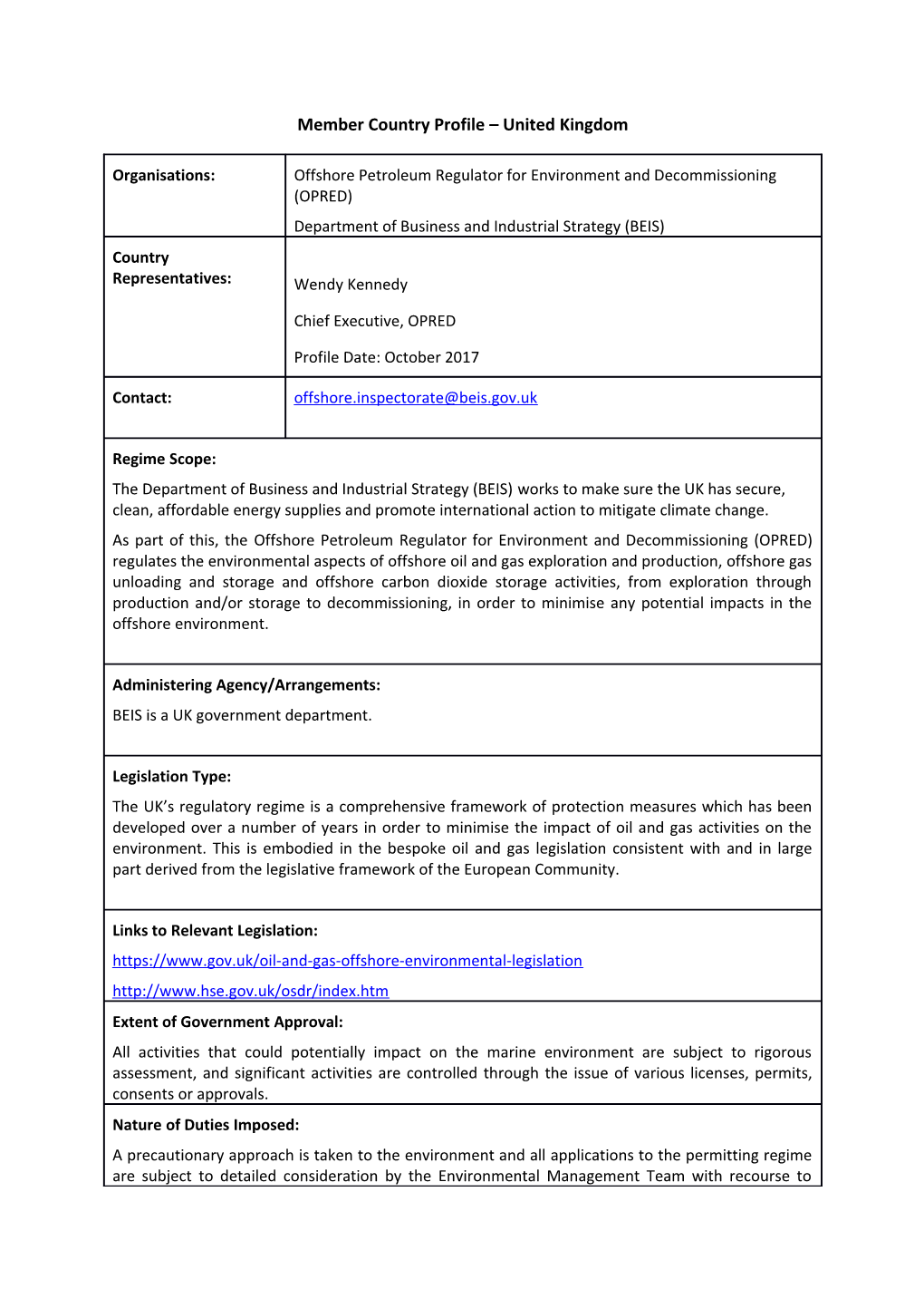 Member Country Profile United Kingdom