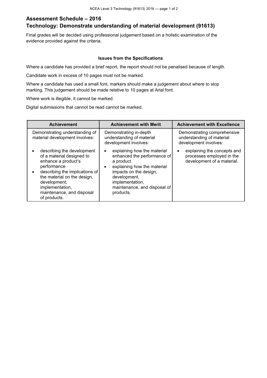 NCEA Level 3 Technology (91612) 2016 Assessment Schedule