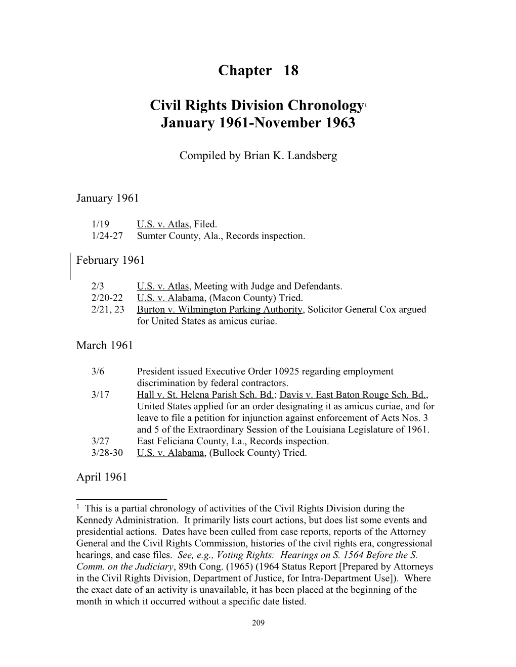 Civil Rights Division Chronology