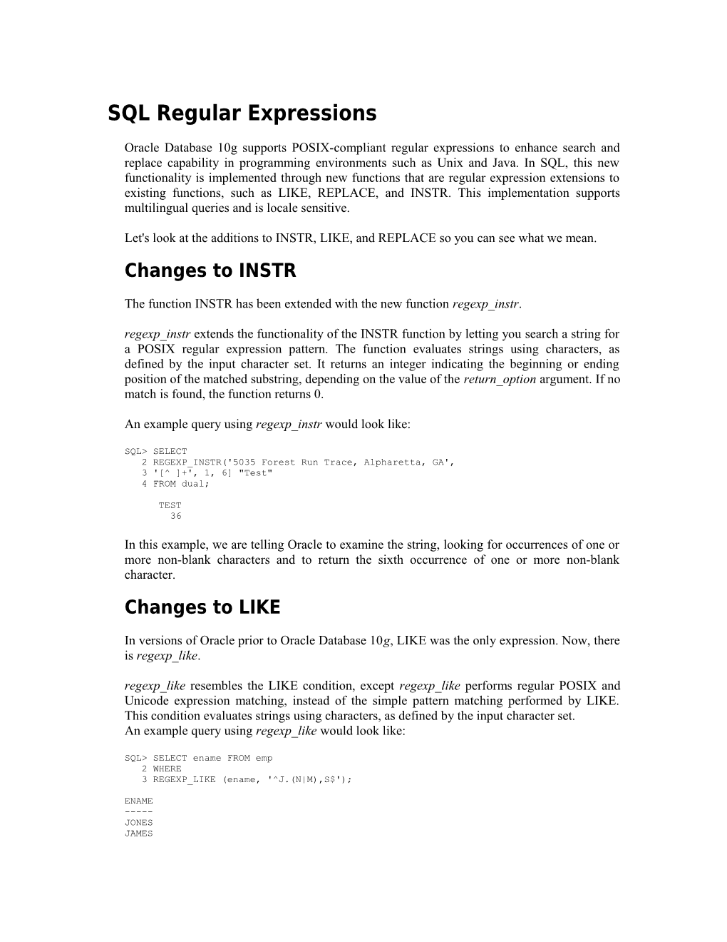 SQL Regular Expressions