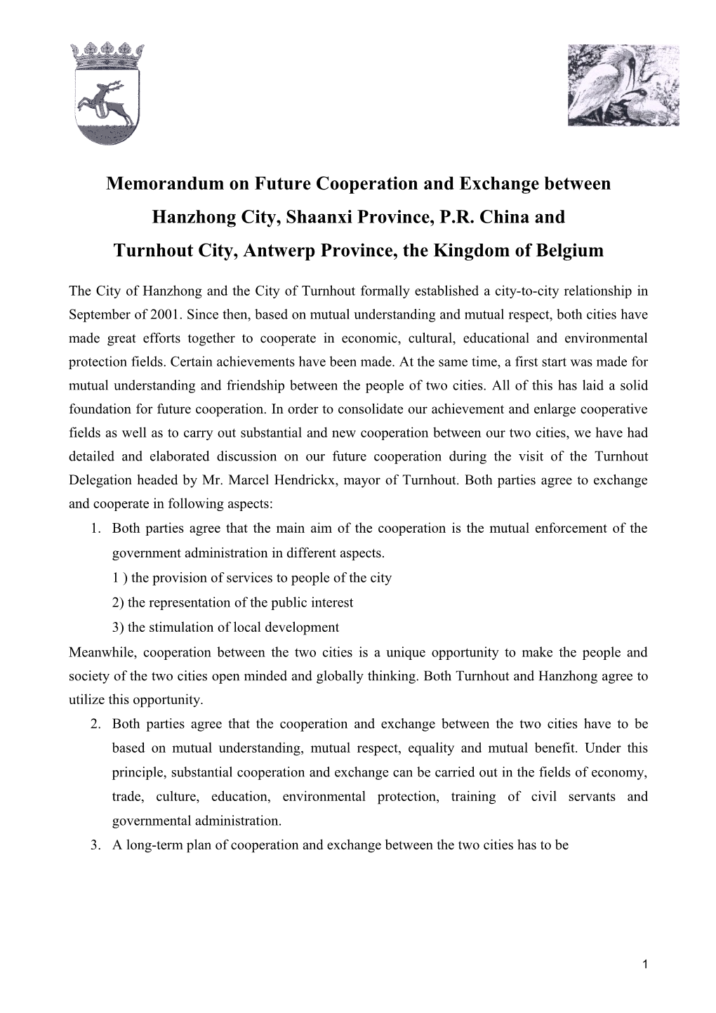 Memorandum on Future Cooperation and Exchange Between