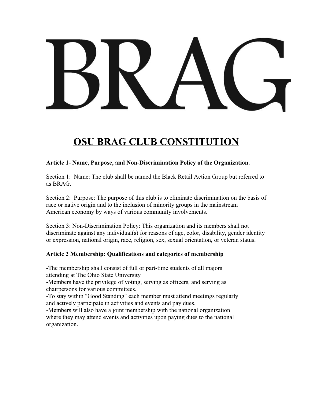 Osu Brag Club Constitution