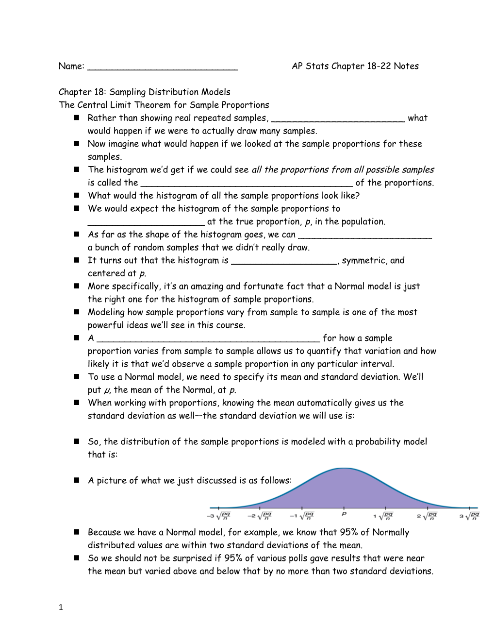 Name: ______AP Stats Chapter 18-22 Notes