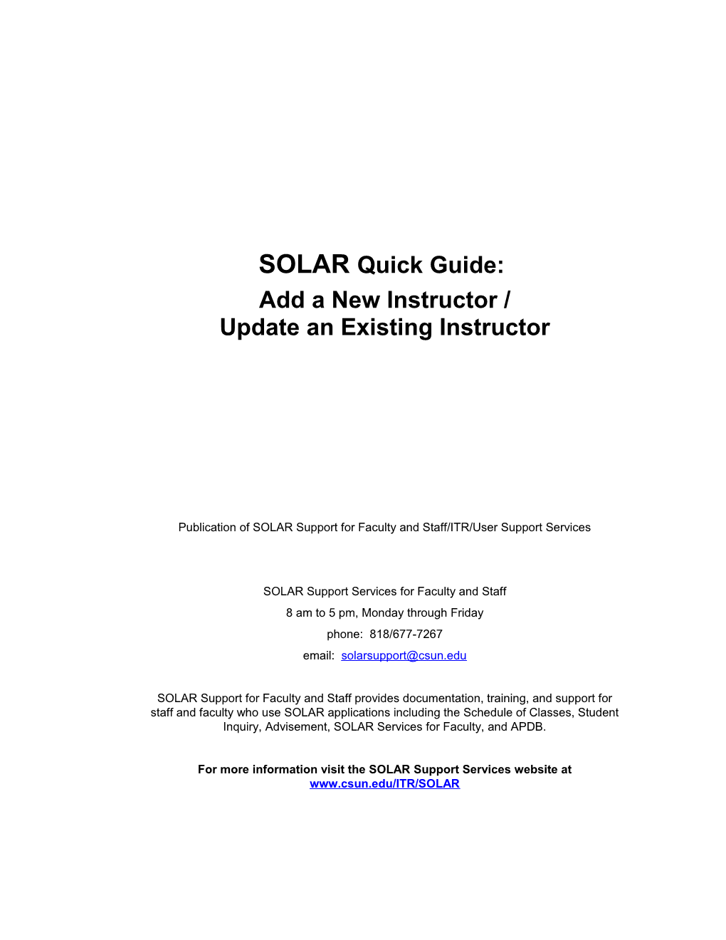 SOLAR Support for Faculty and Staffadd a New Instructor