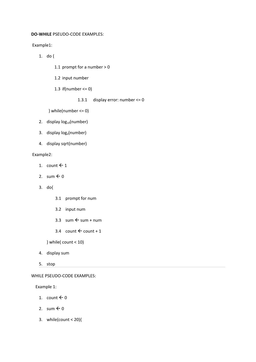 Do-While Pseudo-Code Examples