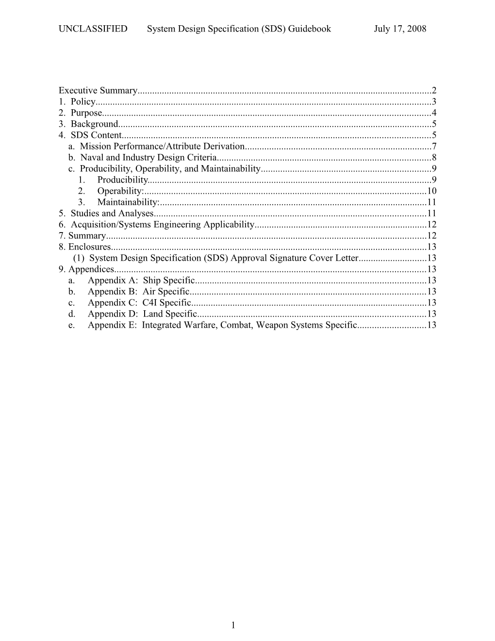 System Design Specification Guidebook Table Of Contents