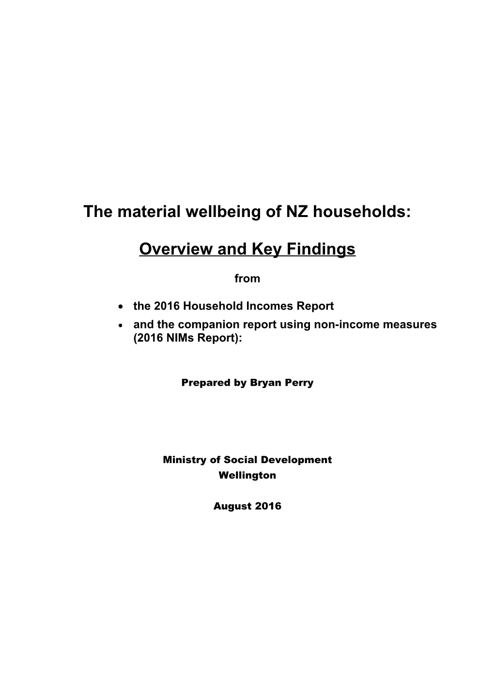The Material Wellbeing of NZ Households