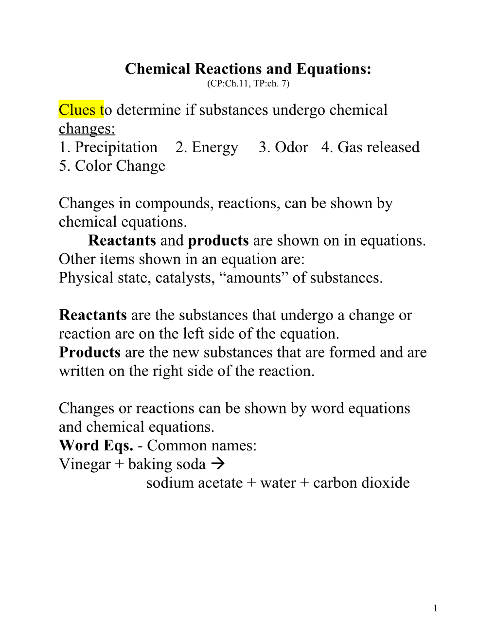Chemical Reactions and Equations: (CP:Ch