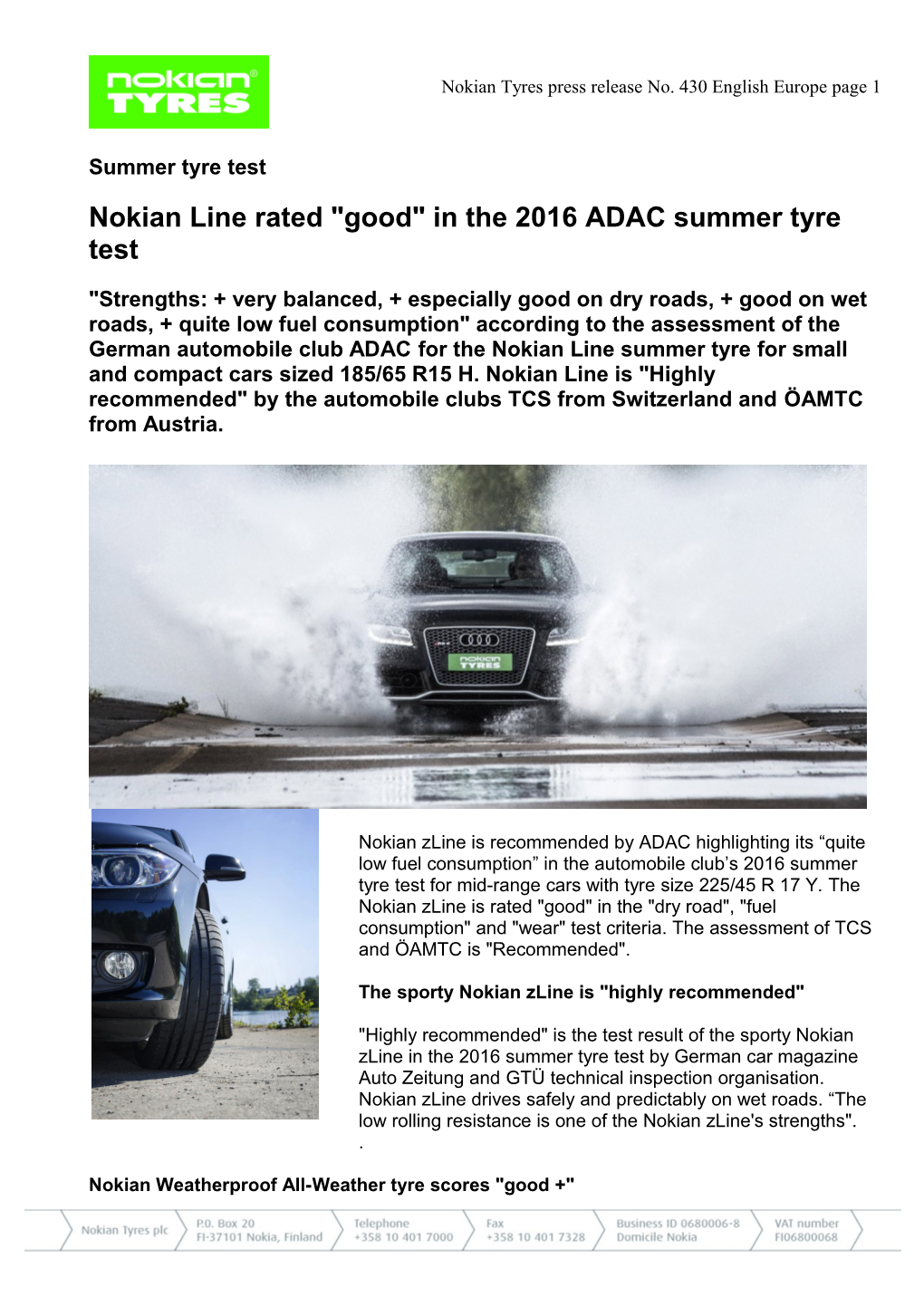 Nokian Tyres Press Release No. 430 English Europe Page 1