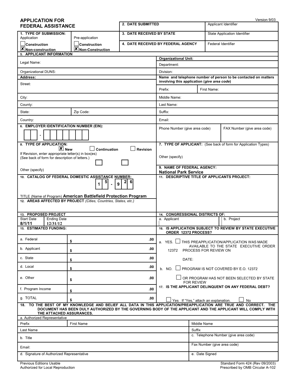 Application for Federal Assistance