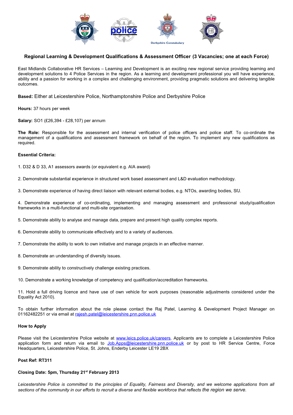 Regional Learning & Development Qualifications & Assessment Officer(3 Vacancies; One At
