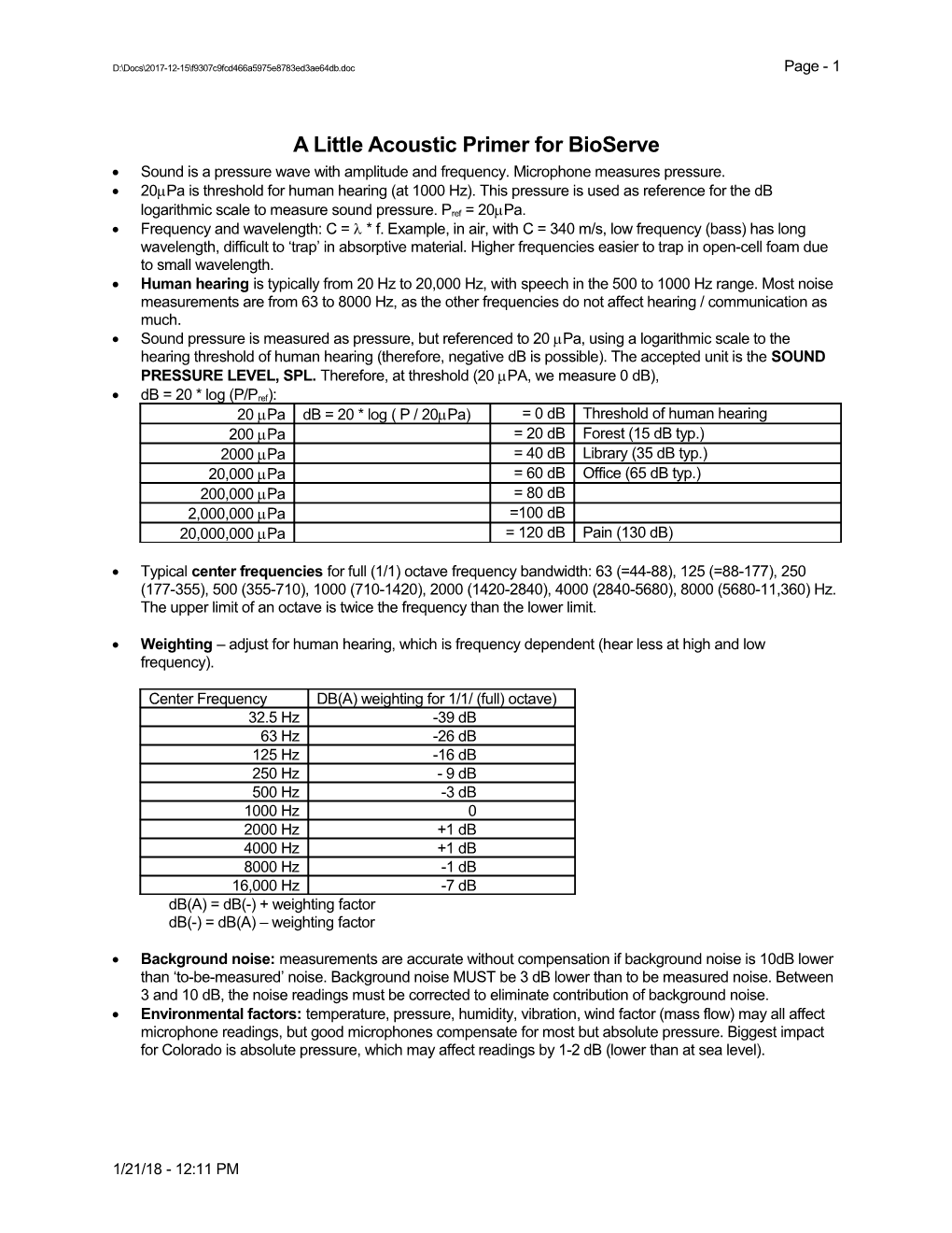 A Little Acoustic Primer for Bioserve