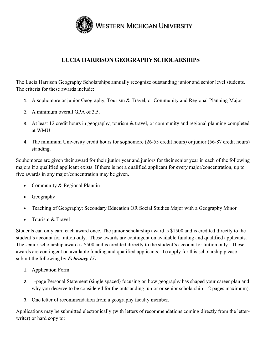 Lucia Harrison Geography Scholarships