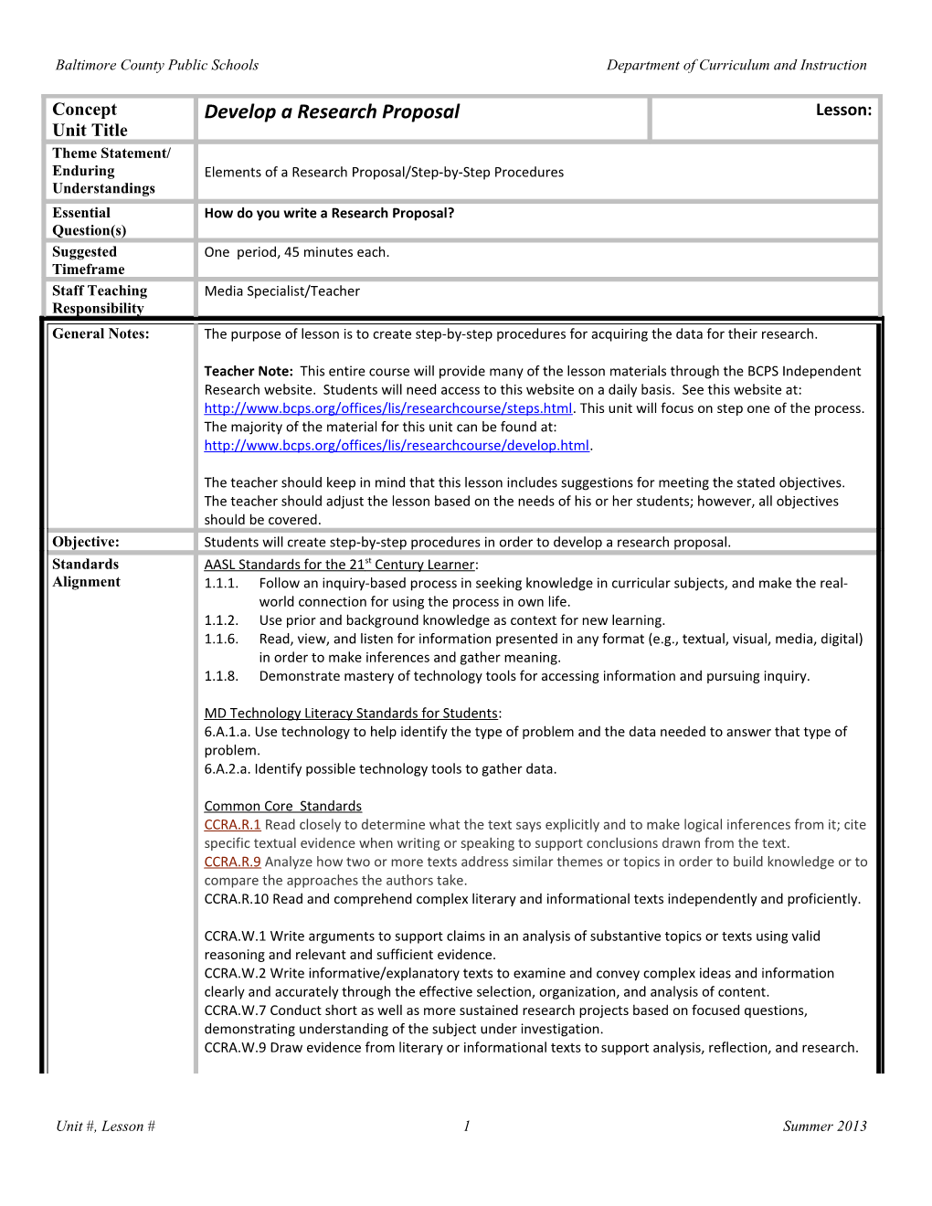 Baltimore County Public Schools Department of Curriculum and Instruction s1