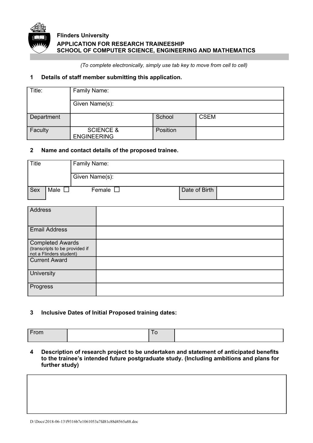 1 Details of Staff Member Submitting This Application