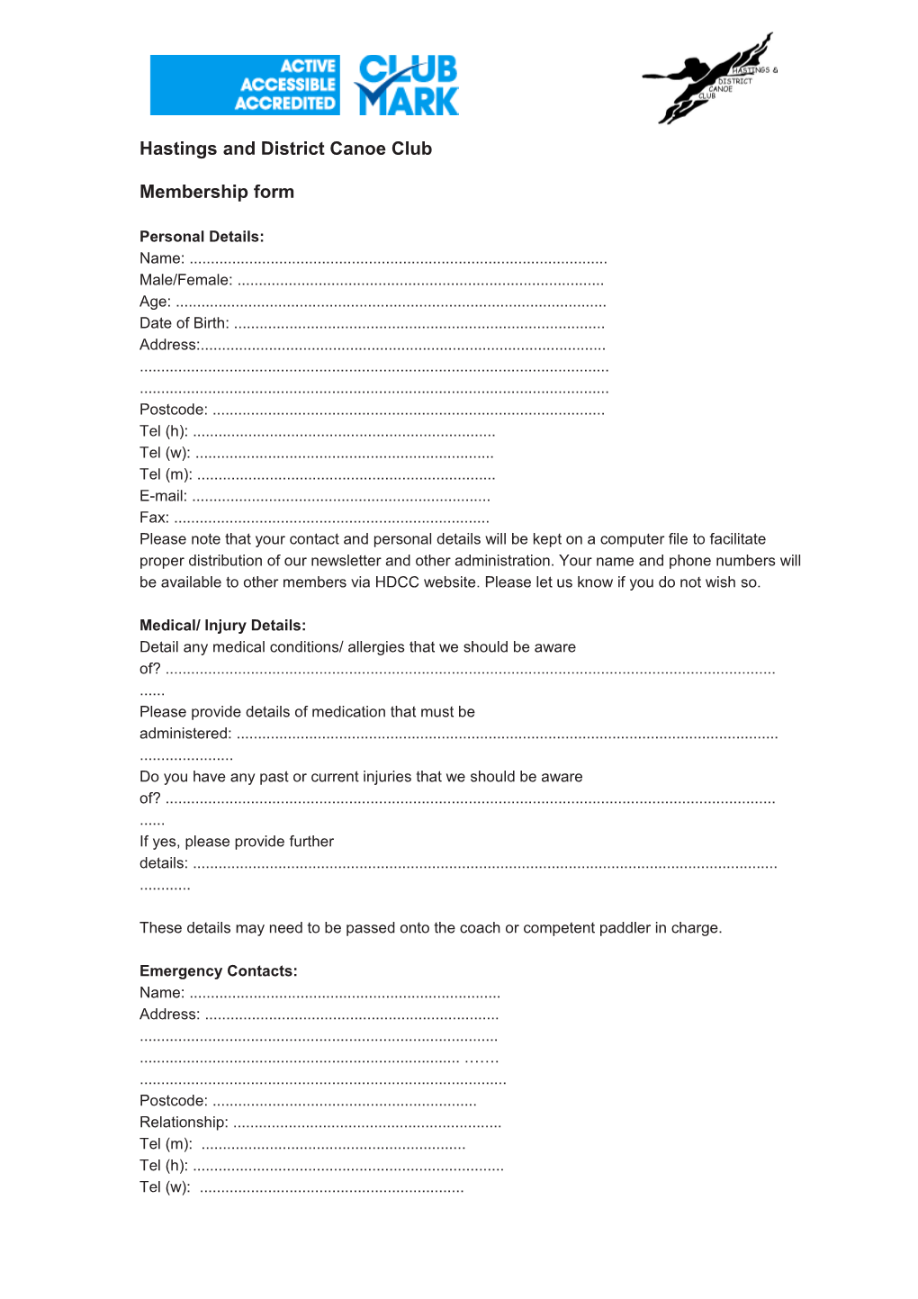 Sample Membership Form