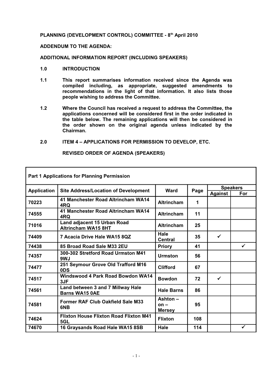PDC Agenda Item 3 - Additional Information Report - 08/04/10