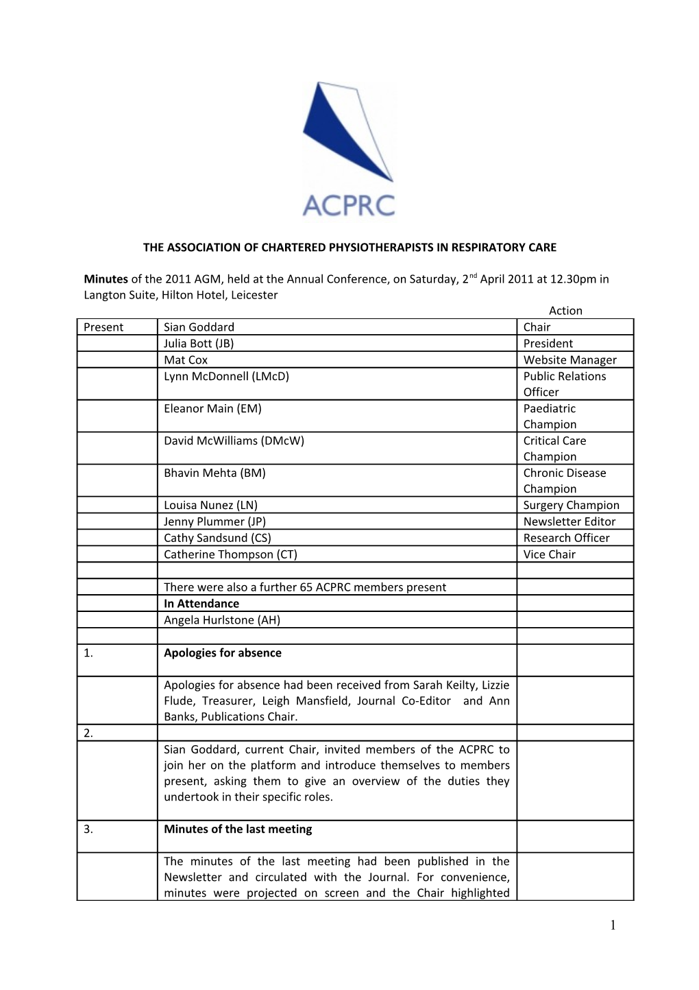Agenda ACPRC Committee Meeting