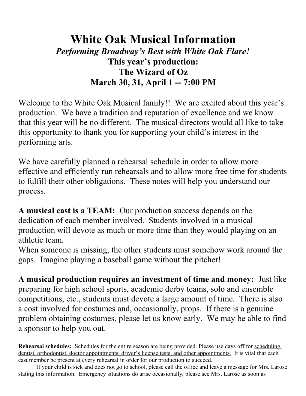 White Oak Musical Information