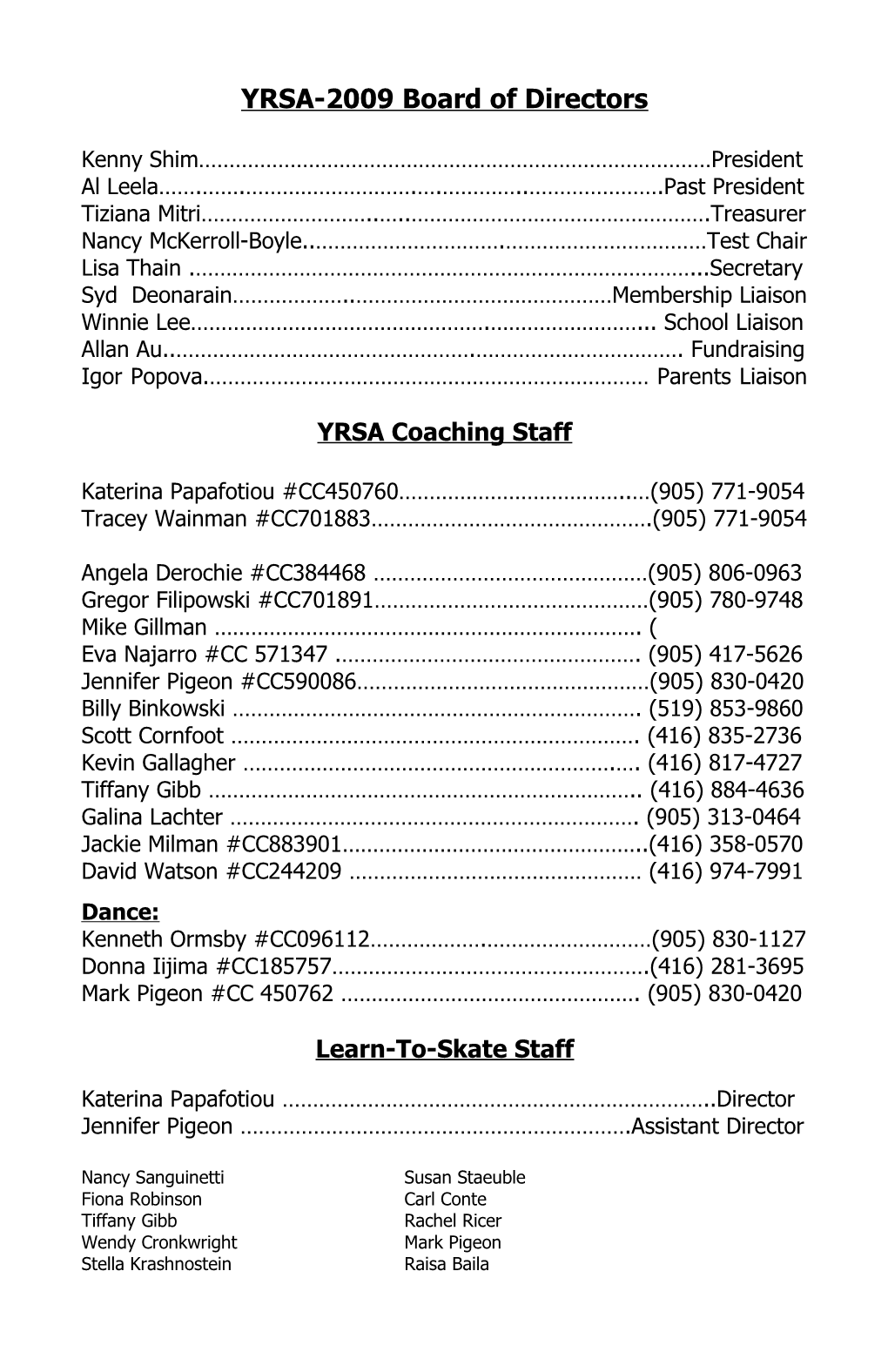 YRSA-2001/2002 Board of Directors